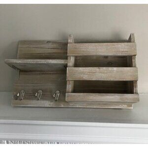 New Wall-Mounted Key Hooks Holder and Mail Sorter - Rustic Wood Grey